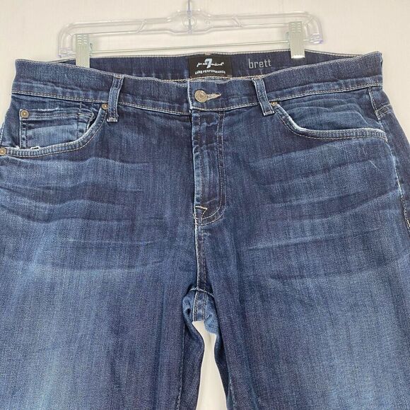 7 For All Mankind Men's Blue Jeans Size 36 Blue Breett Stretch Distressed Bottom - Picture 11 of 12